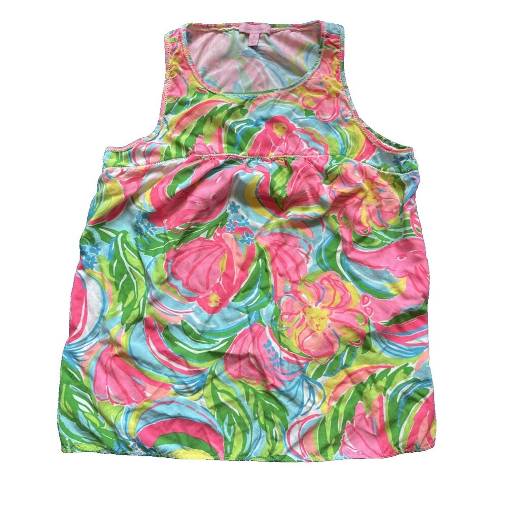 Lily Pulitzer Arya Elephant Floral Tank Top Medium Pink Blue Green